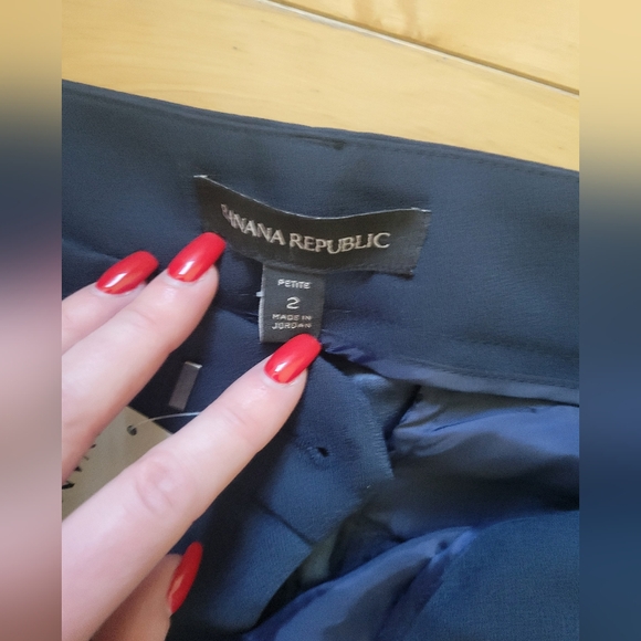 Banana Republic Navy Teal Side Stripe Straight-Leg Pants Petite 2 NWT - Picture 4 of 6